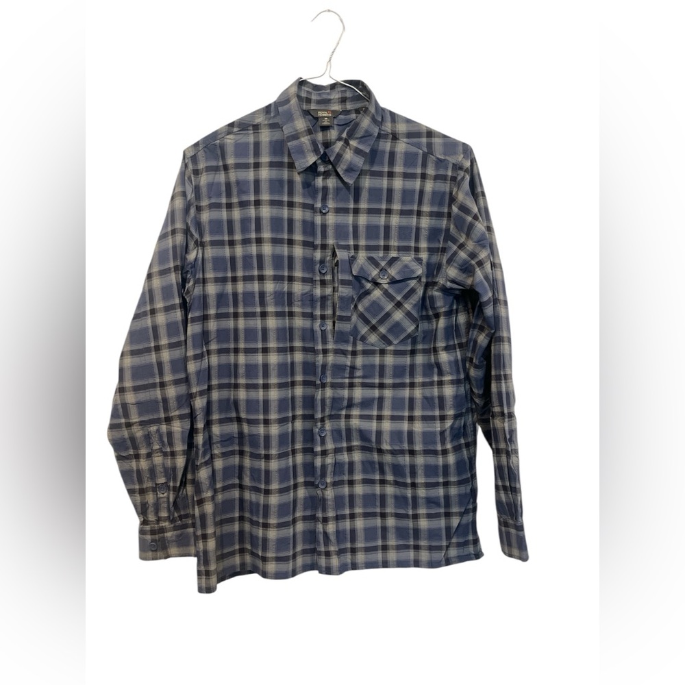 Royal Robbins Men’s Blue Plaid Button Down Long‎ Sleeve Shirt Medium Nylon EUC